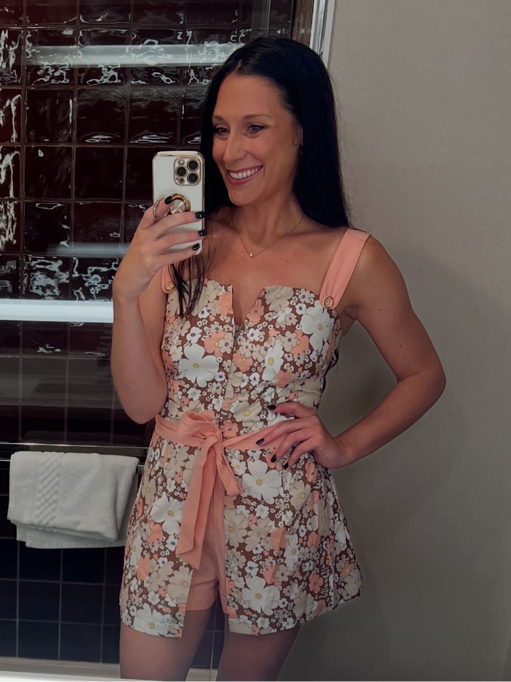 Unique Vintage Light Pink and Brown Romper